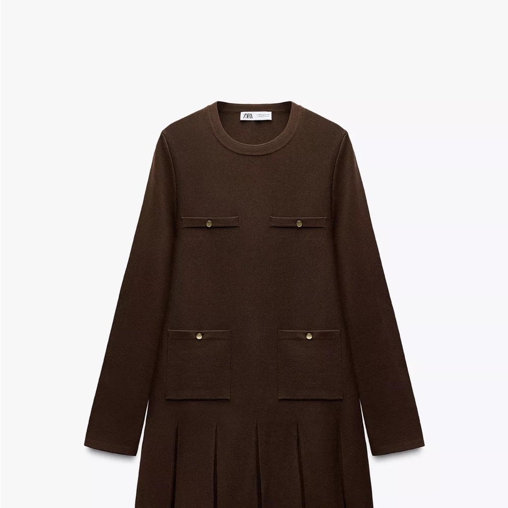 Brown Long Sleeve Sheath Dress with Crew Neck